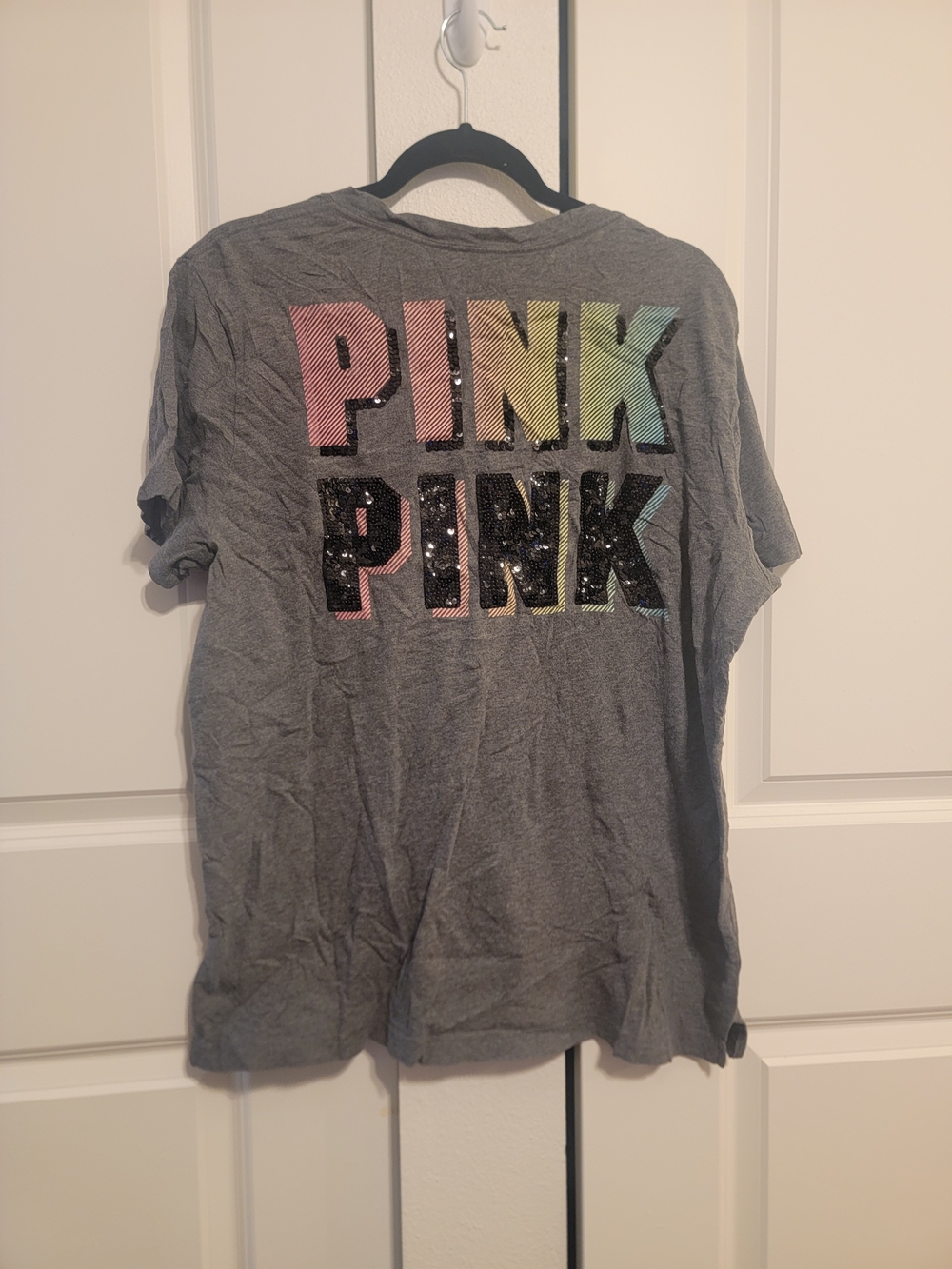 PINK Victoria's Secret Gray Tee w/ Sequin Logo